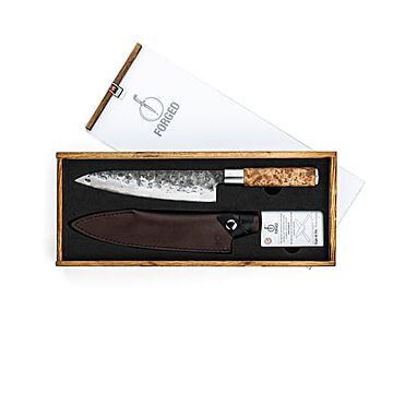 Forged VG10 Koksmes met lederen hoes Giftset